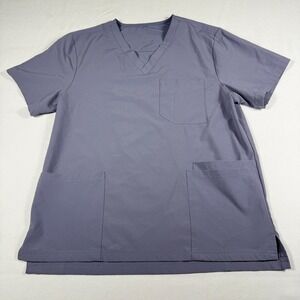 Scrub Top S/T Gray V-Neck 3-Pocket Stretch Short Sleeve Mens